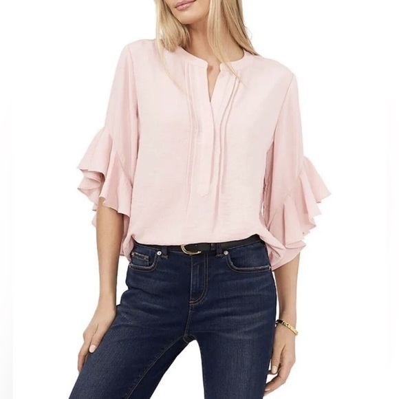 NWT Vince Camuto Women’s Split Neck Ruffle Sleeve Blouse - Picture 1 of 11